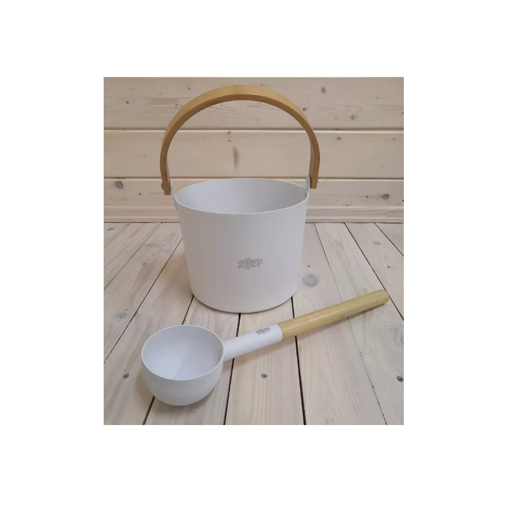 Набор аксессуаров для бани 212F Simple White, шайка 5 л и черпак 0.2 л, алюминий, ручки бамбук