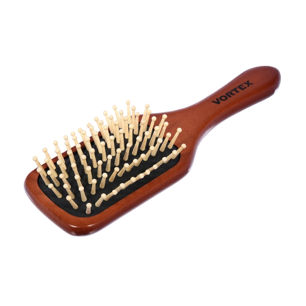 Расческа деревянная массажная Vortex прямоугольник, с деревянными зубчиками, 3.5х6х20 см, 51007