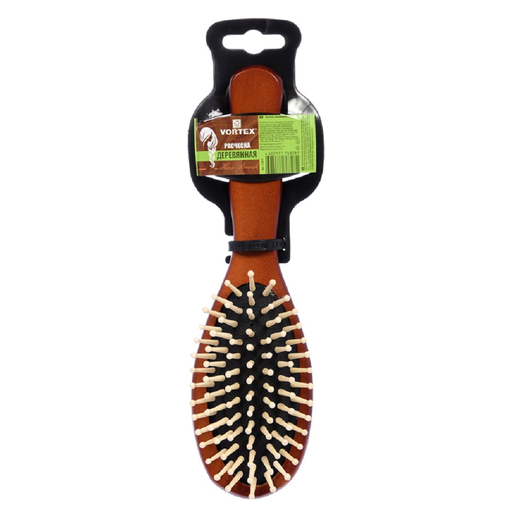 Расческа деревянная массажная Vortex, овал, с деревянными зубчиками 3.5х6х22.5 см