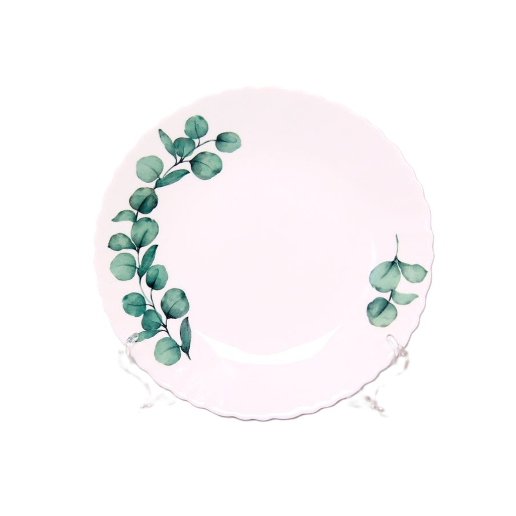 Тарелка Сова Ветка эвкалипта, стеклокерамика, белая, 22.5 см