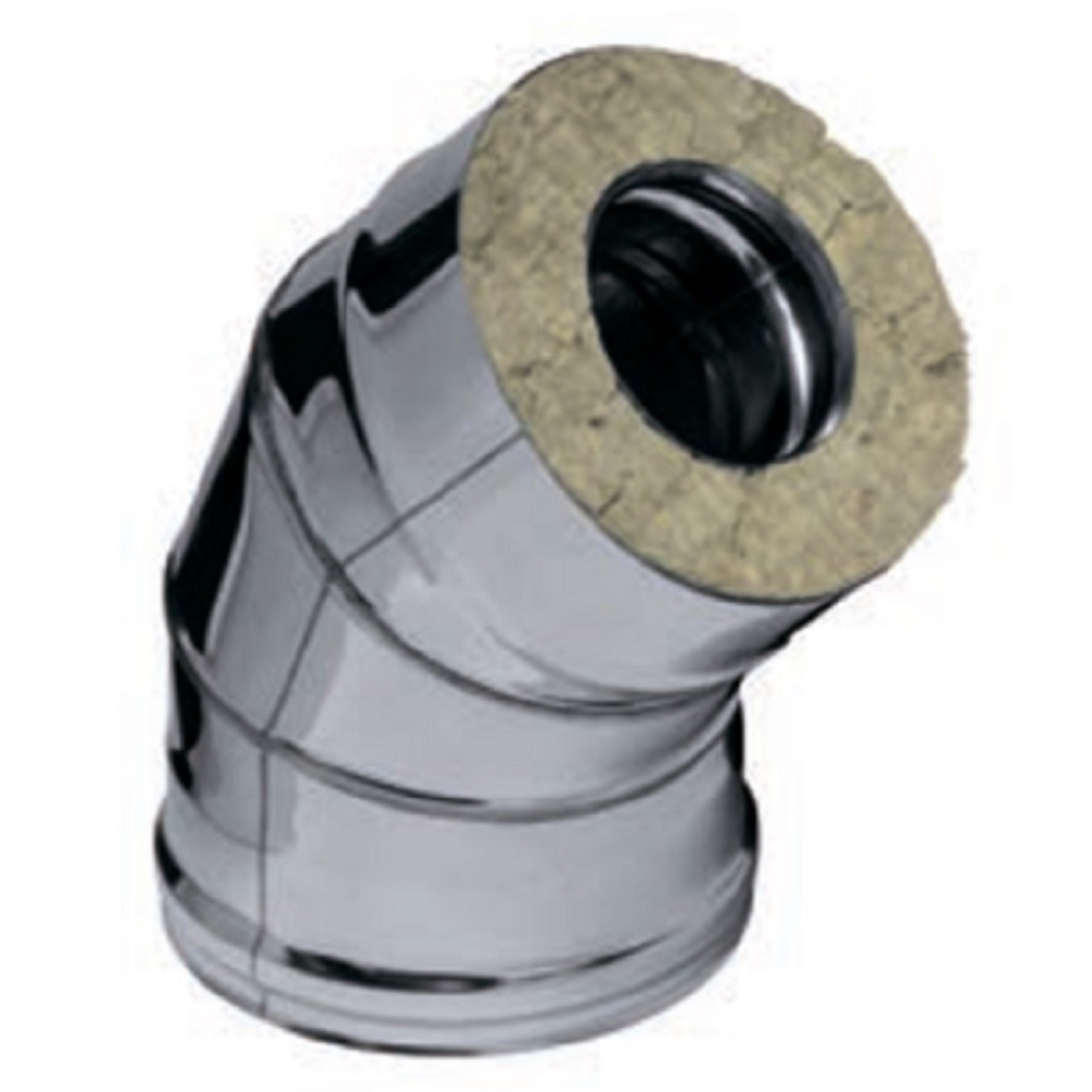 Отвод (колено) дымохода Ferrum К d 160x250 мм, угол 135 гр., сталь 0.5 мм, сэндвич-конструкция