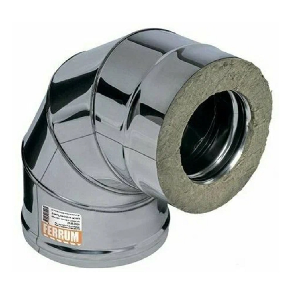 Отвод (колено) дымохода Ferrum К d 120х200 мм, угол 90 гр., сталь 0.5 мм, сэндвич-конструкция