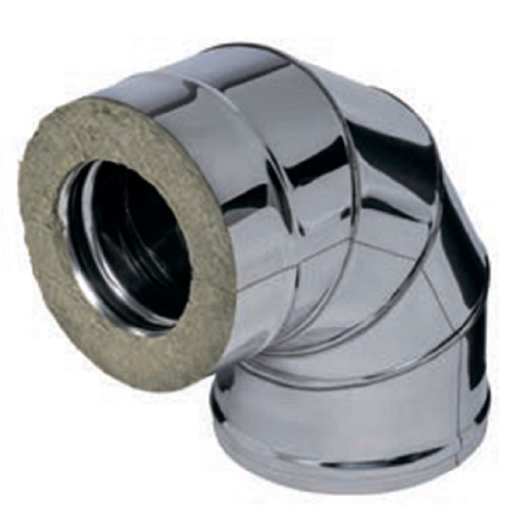 Отвод (колено) дымохода Ferrum 115х200 мм, угол 90 гр., сталь 0.5 мм, сэндвич-конструкция