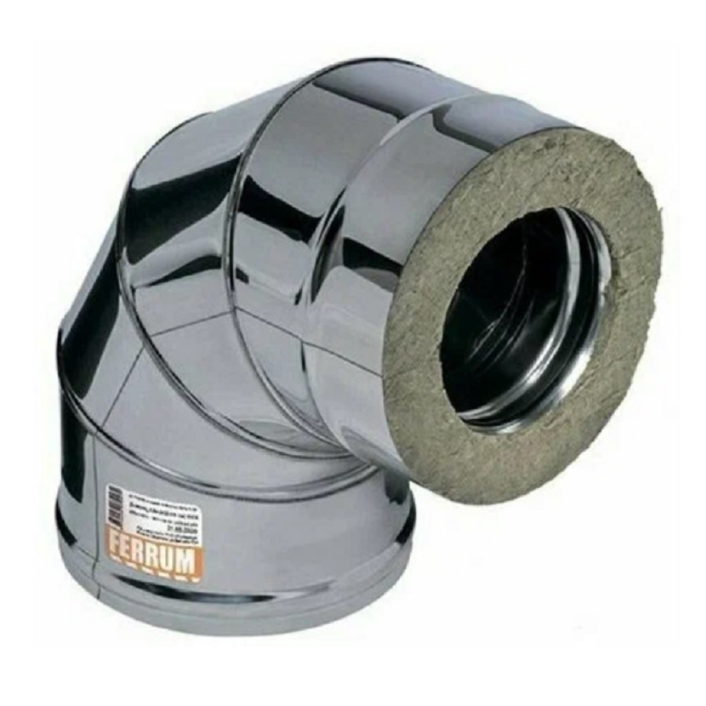 Отвод (колено) дымохода Ferrum 115х200 мм, угол 90 гр., сталь 0.5 мм, сэндвич-конструкция