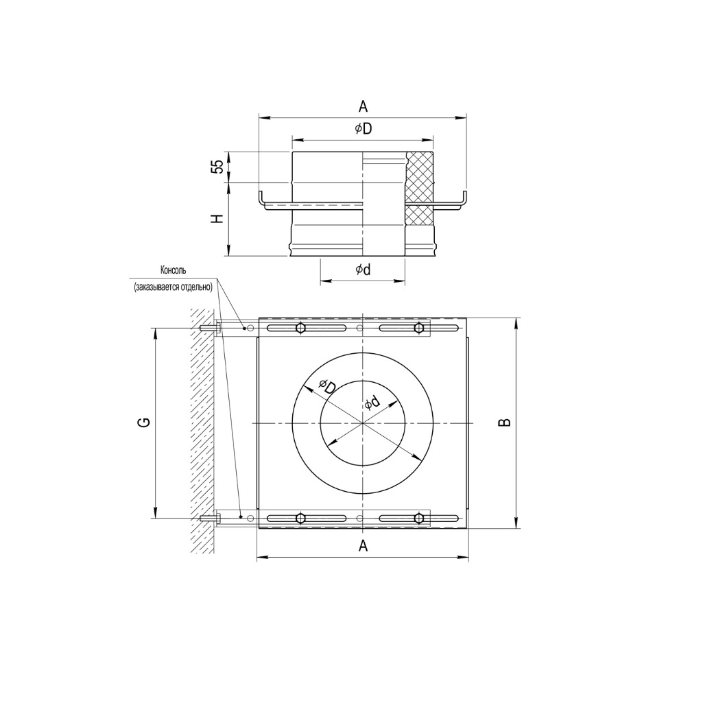 Площадка монтажная для дымохода Ferrum К f3204, 120х200 мм, сэндвич-конструкция, сталь 2 мм