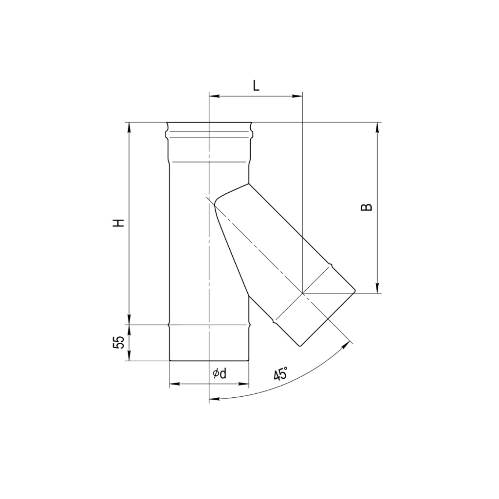 Тройник для дымохода Ferrum К, d 120 мм, угол 135 гр.,  нержавеющая сталь 0.5 мм