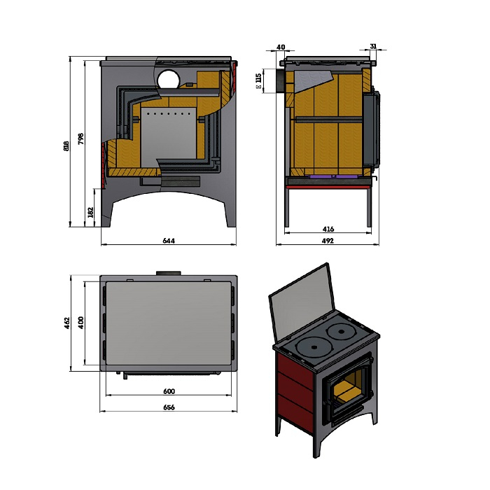 Печь-камин Везувий ПК-04 240, 12 кВт, d 115 мм, до 200 куб.м