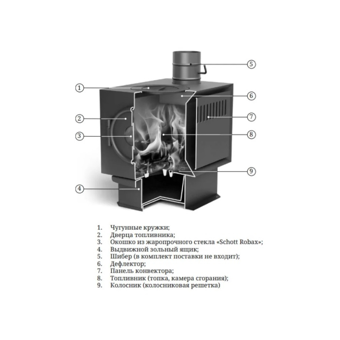 Печь отопительная TMF Золушка 2016 со стеклом, 4 кВт, d120мм, до 50 куб.м