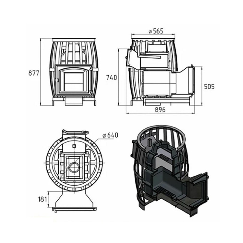Печь для бани Везувий Легенда Русский пар Ковка 18, дверка 240, А-368247, 24 кВт, d 115, до 18 кв.м