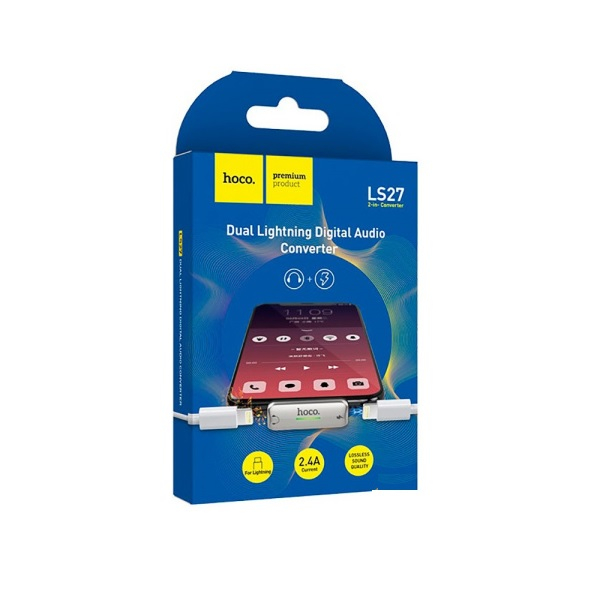 Переходник Hoco LS27 Lightning (m)-2xLightning (f) пластик серый GF-MK1