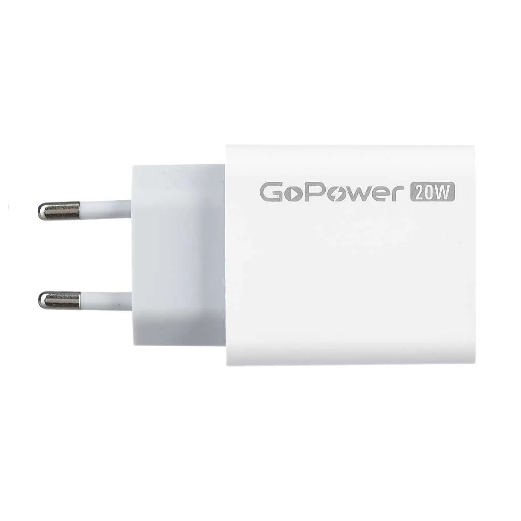 Устройство зарядное GoPower GPQC08, сетевое 1USB+1Type-C 20W QC3.0, белое