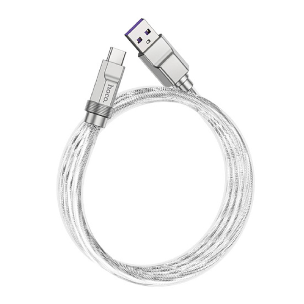 Кабель Type-C, Hoco U113 Для быстрой зарядки, 100 Вт, 1 м, силиконовый, серебряный