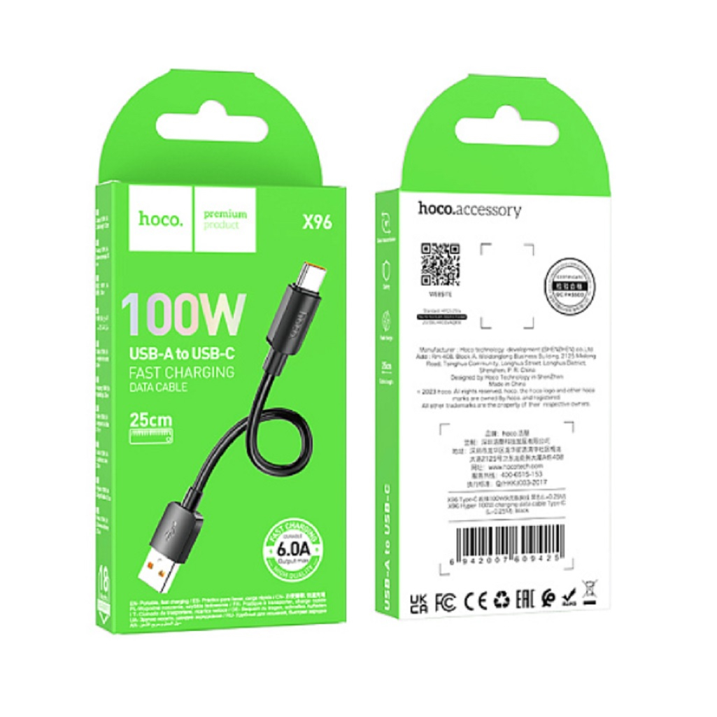 Шнур Hoco USB - Type-C X96 Hyper, 27 Вт, 3.0А Для быстрой зарядки, черный