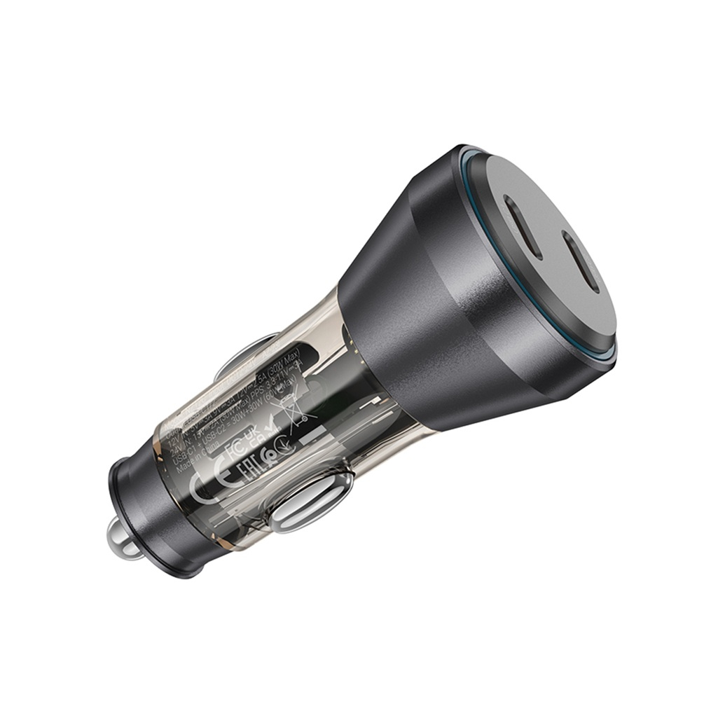 Блок зарядный автомобильный Hoco NZ12C 2xUSB-C, 60 Вт, черный