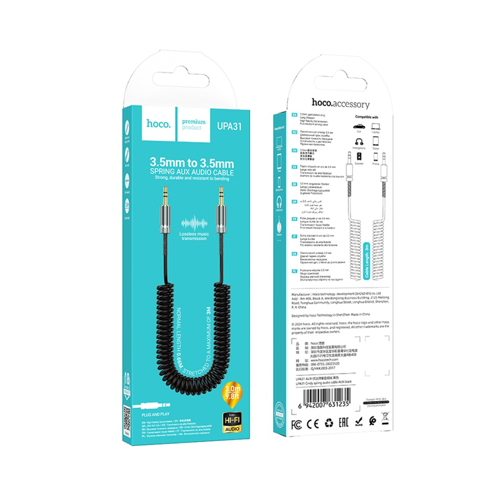 Кабель Hoco UPA31 AUX 3.5-3.5 мм 3 м витой, TPU нейлон, черный