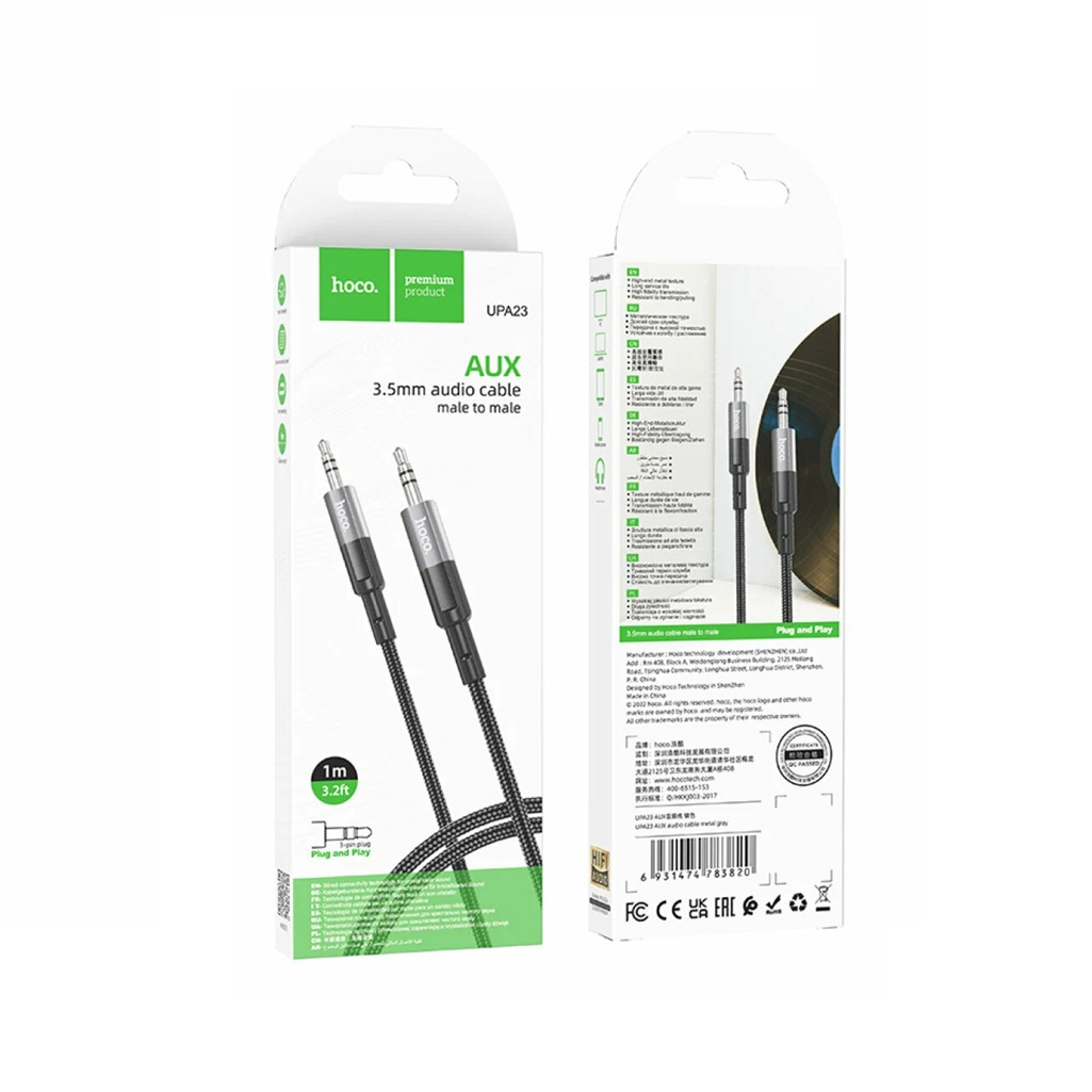 Кабель Hoco UPA23 AUX 3.5-3.5 мм 1 м, нейлоновая оплетка, черный