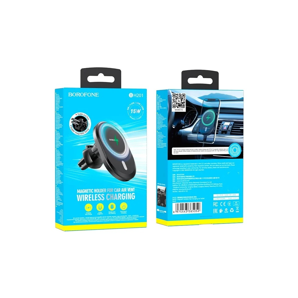 Держатель для телефона Borofone BH201 с зарядным устройством, магнитный, черный