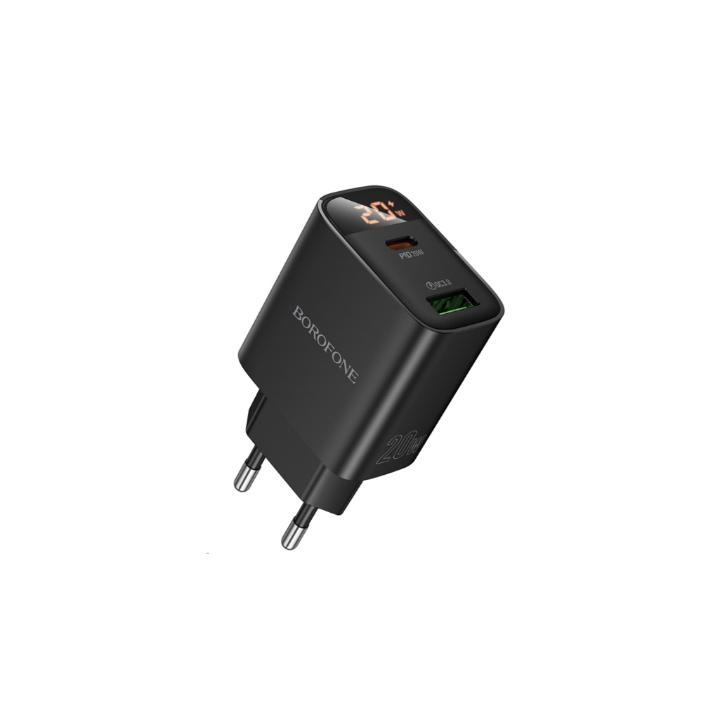Блок зарядный Borofone BA96A, USB-Type-C, Type-C-Lightning, 3 А, 2 разъема, цифровой дисплей, черный