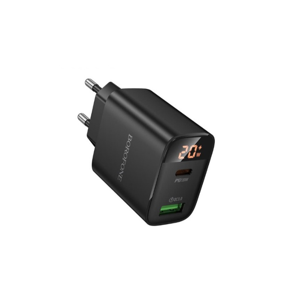 Блок зарядный Borofone BA96A, USB-Type-C, Type-C-Lightning, 3 А, 2 разъема, цифровой дисплей, черный