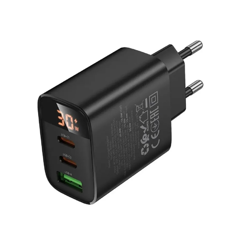 Блок зарядный Borofone BA98A, PD30W, 2C1A, 3 разъема, цифровой дисплей, черный