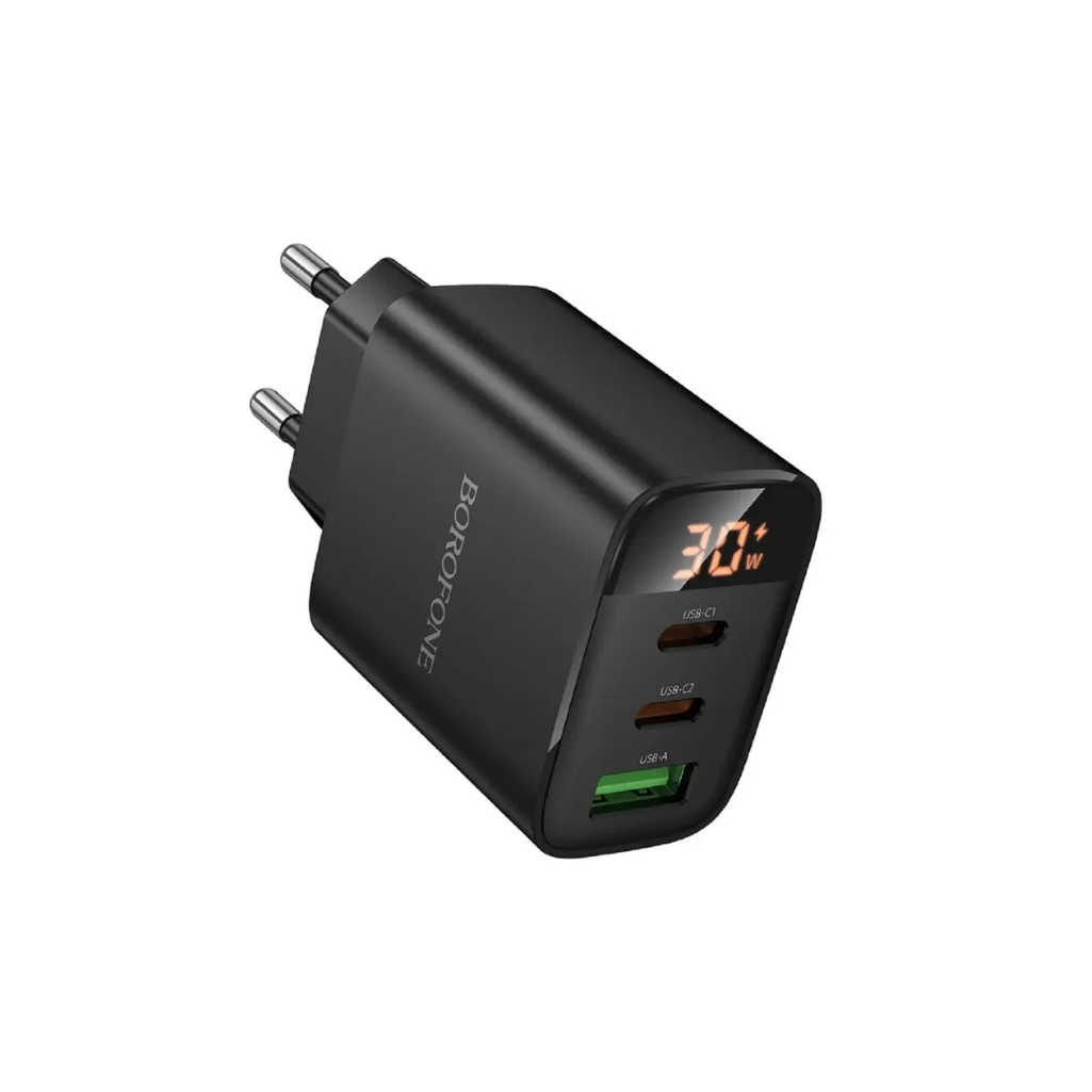 Блок зарядный Borofone BA98A, PD30W, 2C1A, 3 разъема, цифровой дисплей, черный