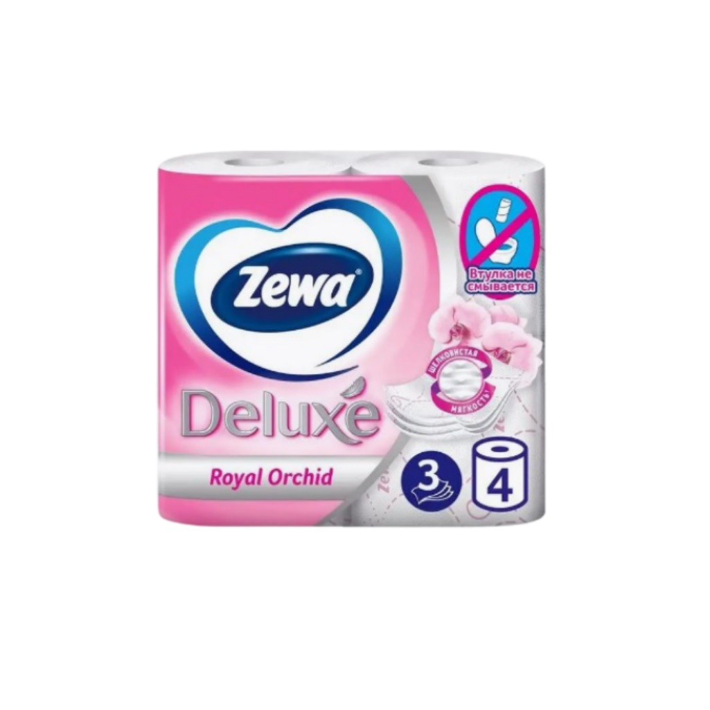 Бумага туалетная Zewa Deluxe Орхидея, трех слойная, 4 рулона в пачке