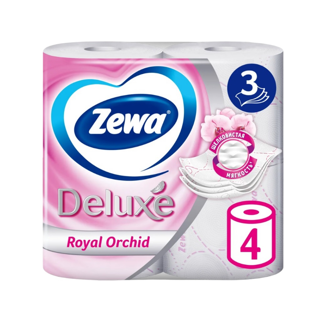 Бумага туалетная Zewa Deluxe Орхидея, трех слойная, 4 рулона в пачке