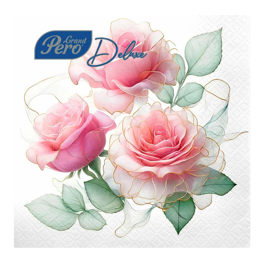 Салфетки бумажные Grandpro Pero Prestige Deluxe Гармония 3-х слойные 33х33 см 20 шт/уп