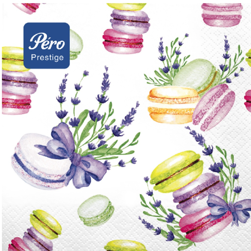 Салфетки бумажные Grandpro Pero Prestige Deluxe Макаронсы 3-х слойные 33х33 см 20 шт/уп