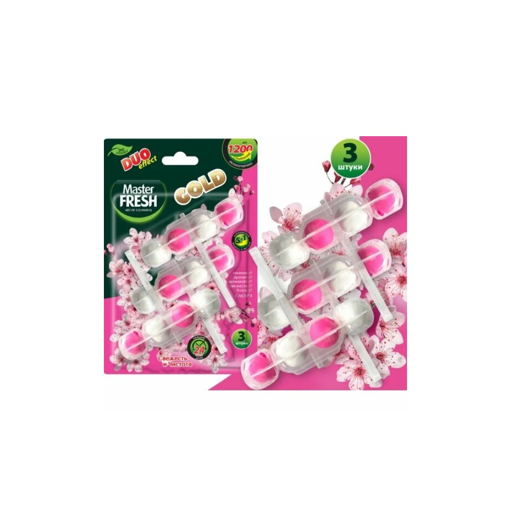 Блок подвесной для унитаза Master Fresh Duo Effect Gold, Сакура, 5 в 1, 1200 смываний, 3 шт