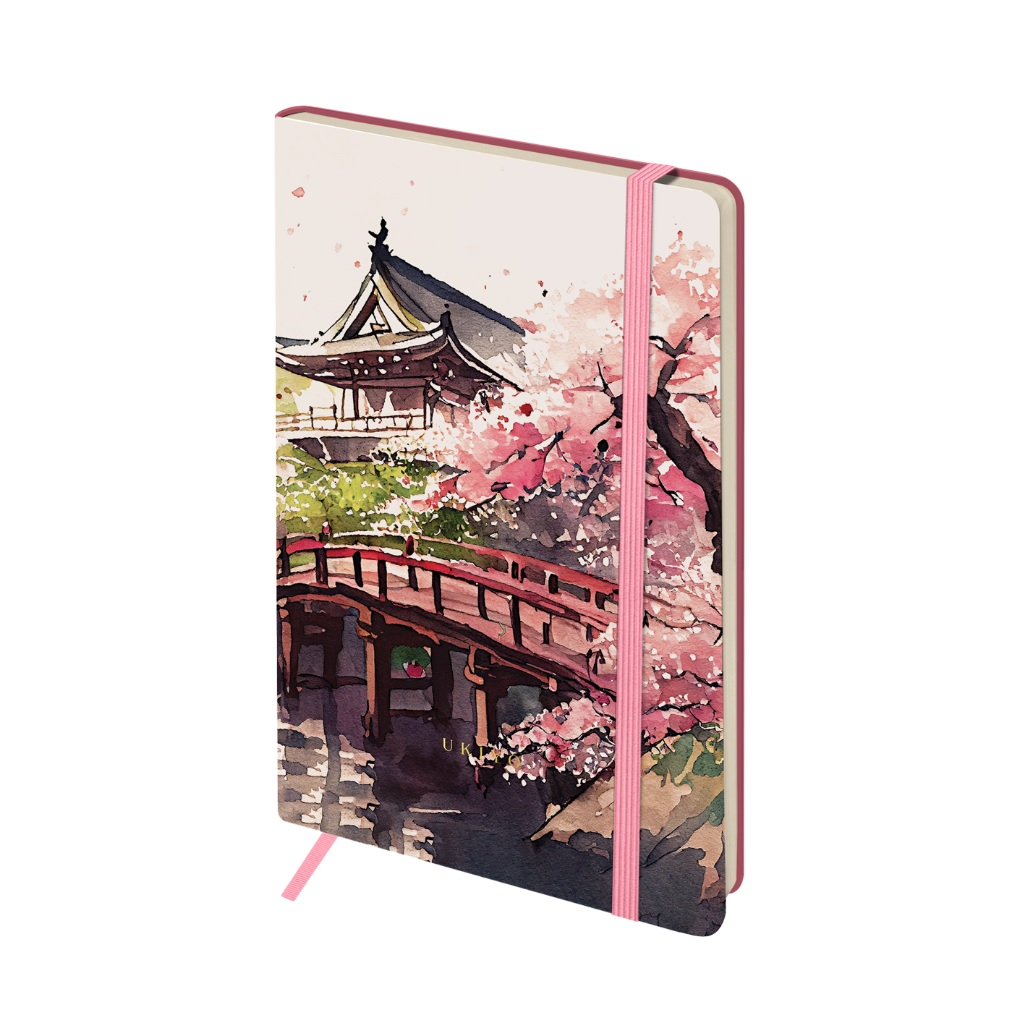 Книжка записная Лайт кожзам, Greenwich Line Sakura. Karahafu, с резинкой,  А5, 80 л