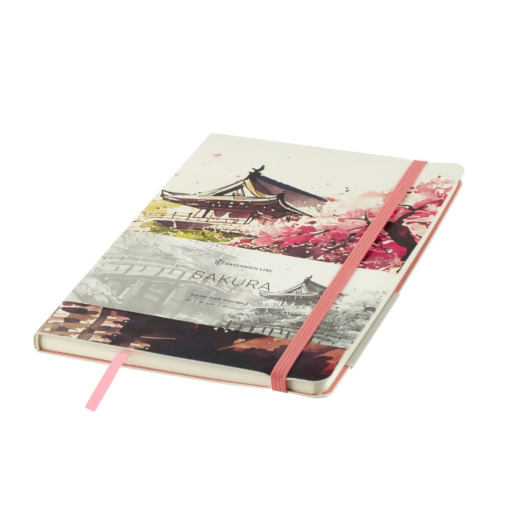 Книжка записная Лайт кожзам, Greenwich Line Sakura. Karahafu, с резинкой,  А5, 80 л