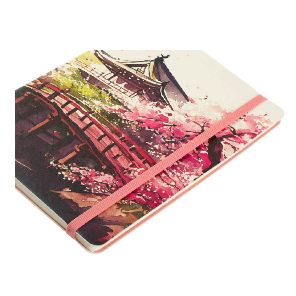 Книжка записная Лайт кожзам, Greenwich Line Sakura. Karahafu, с резинкой,  А5, 80 л