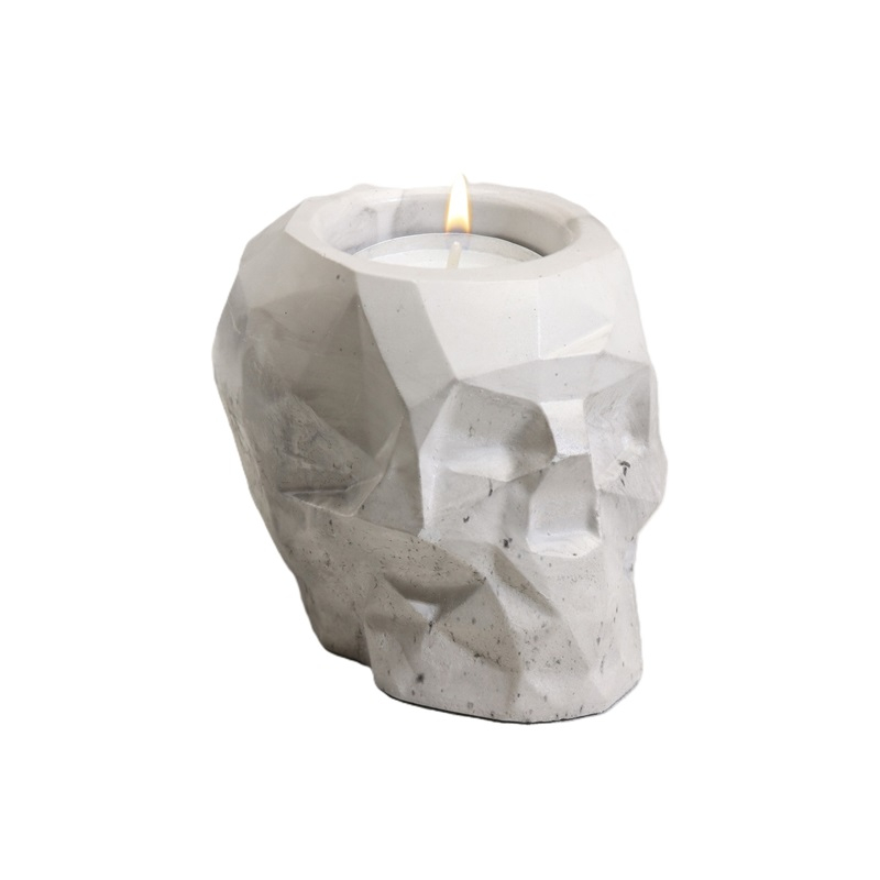 Подсвечник Череп из гипса с гранями, 6х6.5х9 см, мрамор с чёрными полосками 10059859