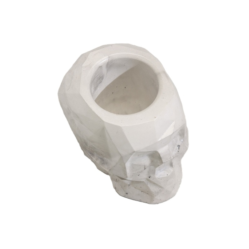 Подсвечник Череп из гипса с гранями, 6х6.5х9 см, мрамор с чёрными полосками 10059859