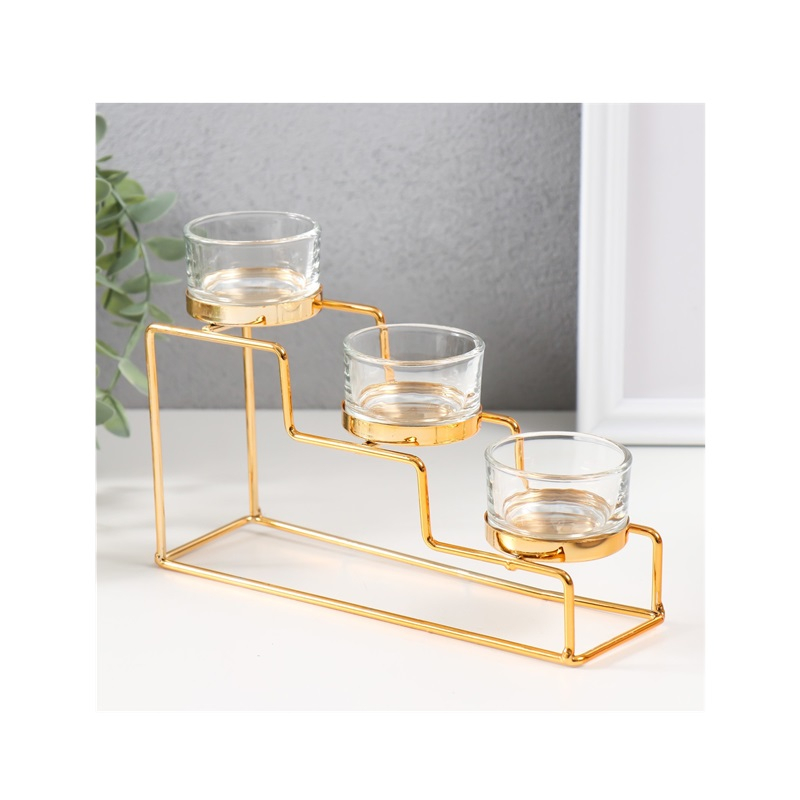 Подсвечник Лестница металл, стекло золото 6х10х20 см 6978101