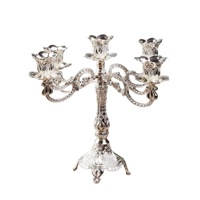Подсвечник Узорный металл на 5 свечей, серебро 28х26х26 см