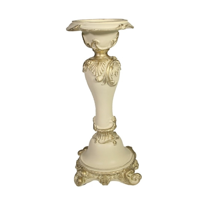 Подсвечник С резным квадратным основанием ваниль, золото, для свечи d2, 12х12х27 см