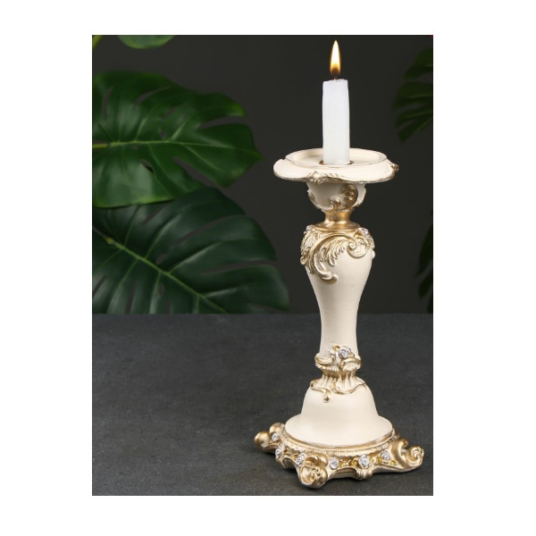 Подсвечник С резным квадратным основанием ваниль, золото, для свечи d2, 12х12х27 см