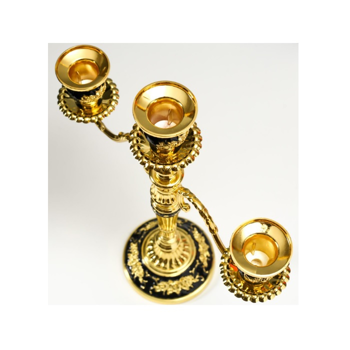 Подсвечник Розарий на 3 свечи золото, чёрная эмаль 35.5х32х12 см