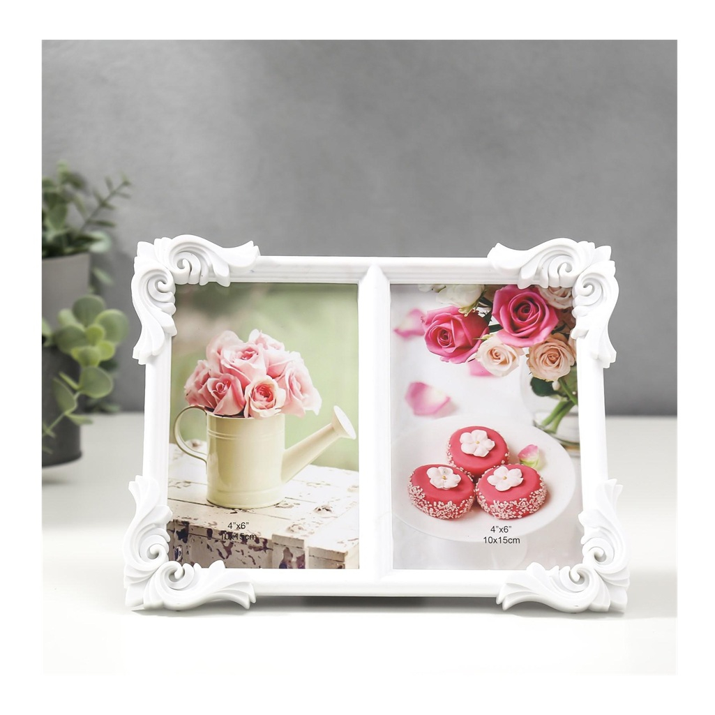 Фоторамка Узорные уголки 806423 на 2 фото 10х15 см, пластик, белая, 17.5х23 см