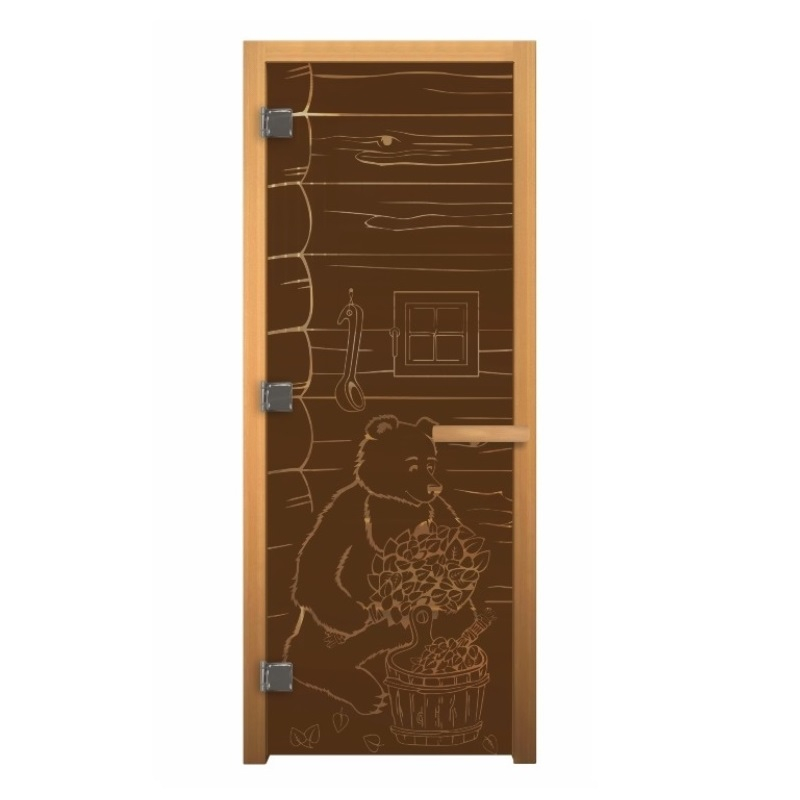 Дверь Везувий Бронза Мишка, 1900х700 мм, стекло 8 мм, 3 петли, коробка осина