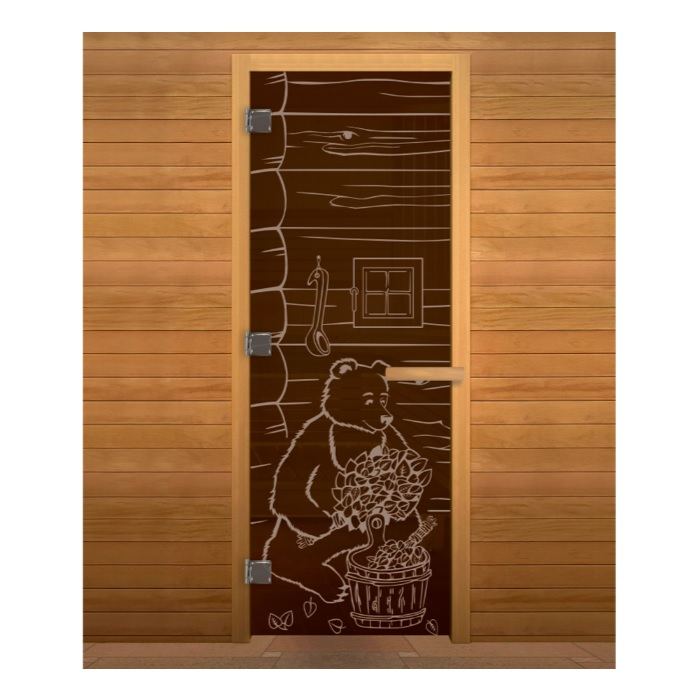 Дверь Везувий Бронза Мишка, 1900х700 мм, стекло 8 мм, 3 петли, коробка осина