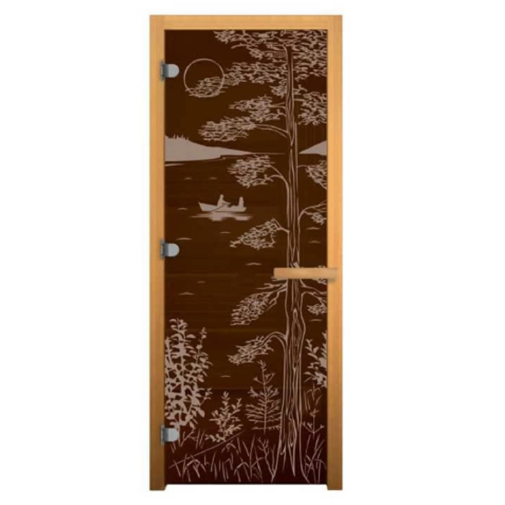 Дверь Везувий Бронза матовая Таежное озеро 700х1900 мм, стекло 8 мм, 3 петли, коробка осина
