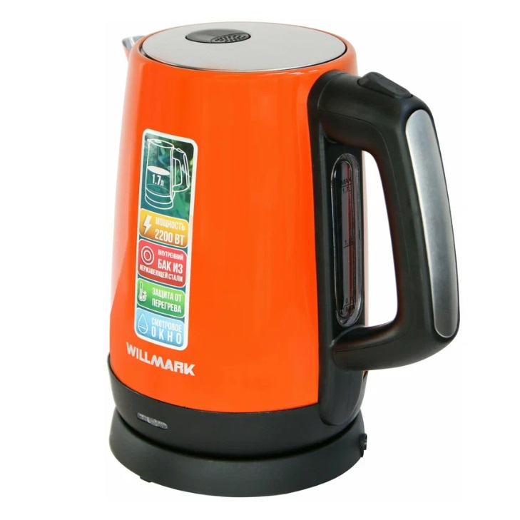 Чайник электрический WILLMARK WEK-1758S 1.7 л, 2.2 кВт, оранжевый