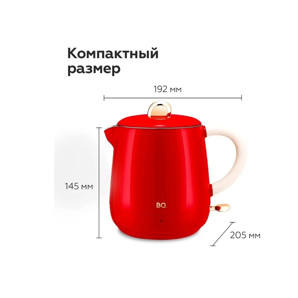 Чайник электрический BQ KT1717P 0.6 л, 1 температурный режим, 0.8 кВт, красный