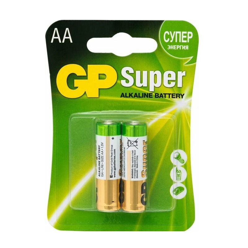 Элемент питания алкалиновая GP SUPER LR6 блистер тип АА, 2 шт/уп