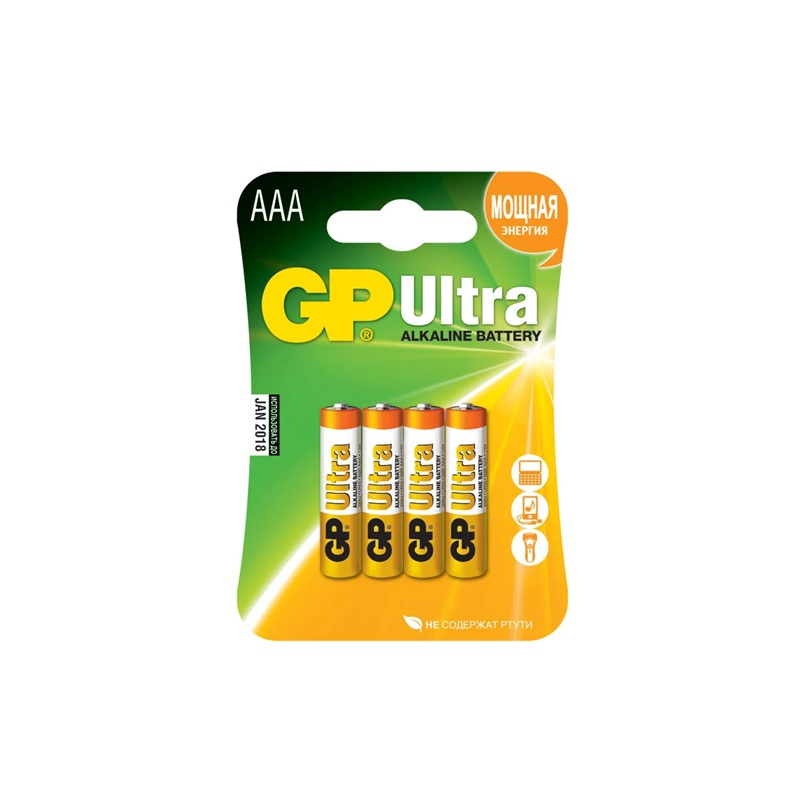 Батарейки GP Ultra LR03 алкалиновый блистер тип ААА 4шт/уп