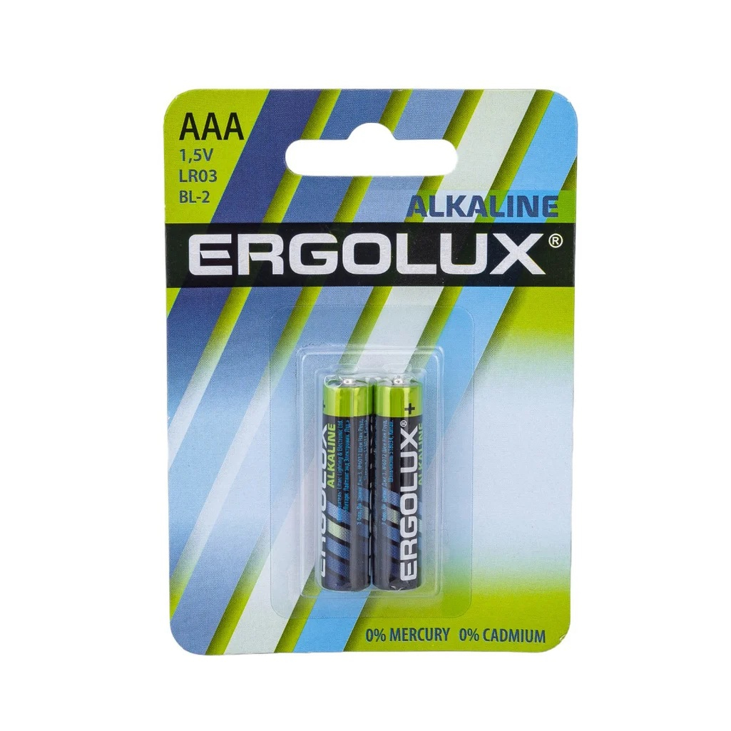 Элемент питания Ergolux LR03 Alkaline BL-2 ААА алкалиновый, 2 шт, блистер