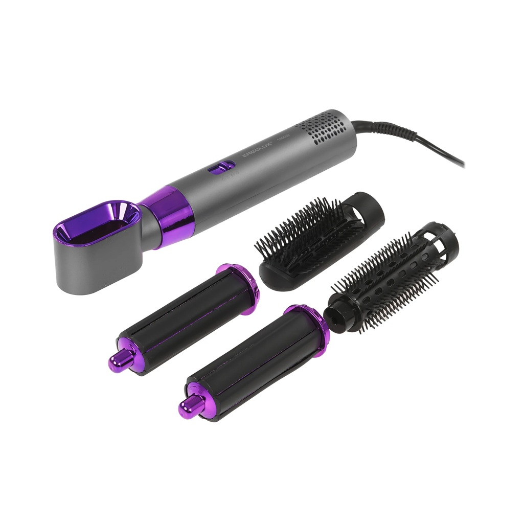 Мультистайлер фен-расческа Ergolux PRO ELX-HD15-C08 5 насадок, серый с фиолетовым